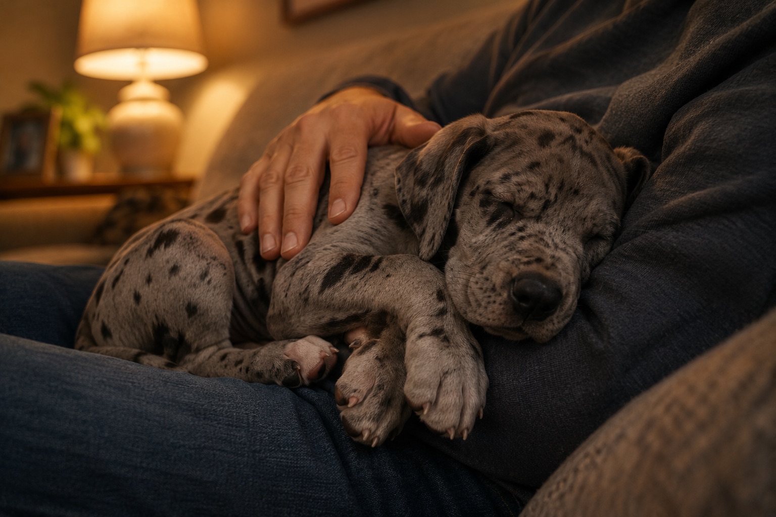 A dog resting peacefully at home