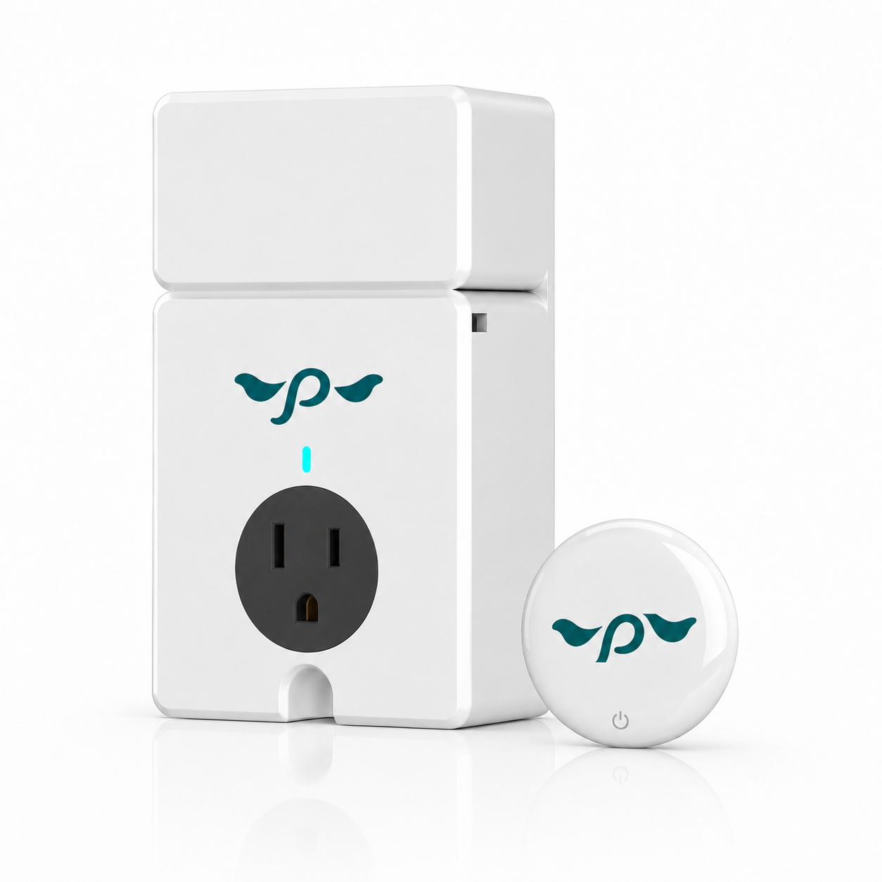 The Pawsada PawTag™ — a smooth white smart tag with the Flying Ears mark